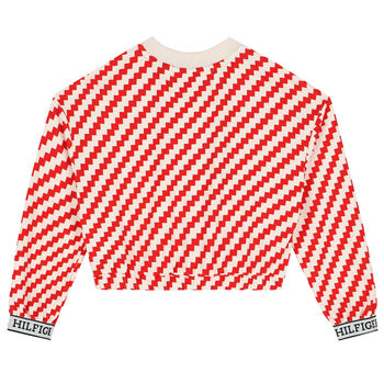 Girls Ivory & Red Zigzag Striped Sweatshirt